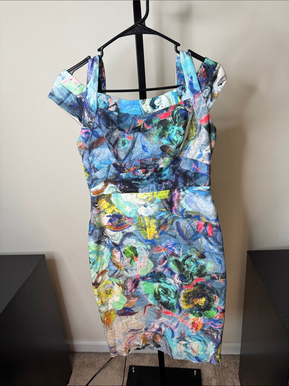 Nicole Miller One-Shoulder Abstract Floral Multicolor Dress